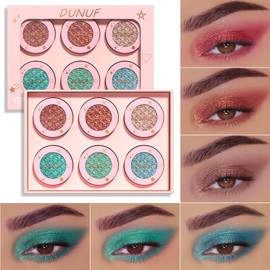 PhantomSky Glitter Eyeshadow 6 Colors, Crease-Free Moisturizing Smooth Formula Highly Pigmented Long Lasting Smoky Metallic Shimmer Glitter Pressed Fine Powder Eye Shadow Makeup Palette, Pack of 6