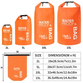Uncle Paul Boat Dry Bags - Belongings Protection Waterproof Bag for Outdoor Drifting Boating Kayaking Fishing Rafting Swimming Camping Canoeing Surfing Mandarin Orange 5 Literes(1.1 UK gal)