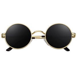 CGID Retro Round Sunglasses Men Women Polarised Lennon Hippie Metal Frame UV400 Protection, 45mm Gold Grey