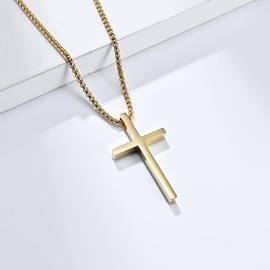 FUTPLOR Cross Necklace, Stainless Steel Gold Cross Pendant Necklaces Unisex Religious Cross Jewelry for Prayer Christian Faith Gifts First Communion Simple Style Necklace 24 Inches Box Chain