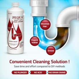PEQUA INDUSTRIES P-10232 Pequa Heavy Duty Drain Opener, Non-Acid, Fast-Acting Formula, Industrial strength Drain Cleaner for Sinks, Tubs, Septic Tanks - 32 Oz (Pack of 2)