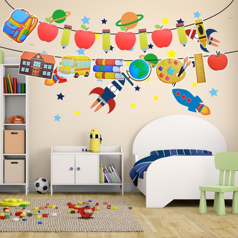 Handytoolinc Back to School Decorative Banner Set, Apple and Pencil
