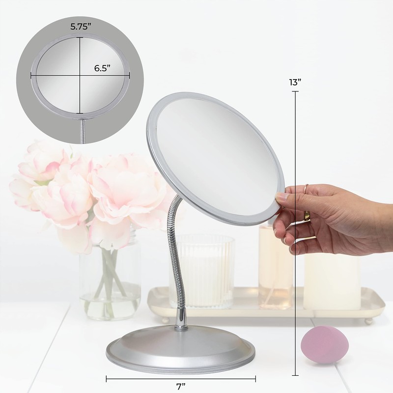 Double Vision™ Gooseneck Vanity/Wall Mount Mirror 5X/10X Magnification, Made in