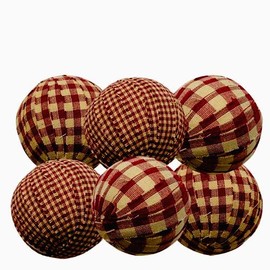 for Burgundy TAN RAG Balls Set of 6 Bowl Fillers 2.25" Plaid Farmhouse Craft Supplier for Home Décor