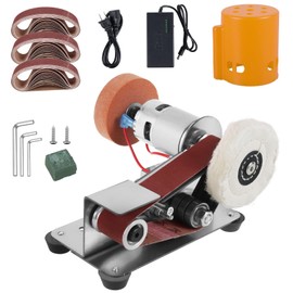Abizarch Mini Belt Sander Multifunctional Electric Belt Grinder 7 Adjustable Speed Electric Polishing Sharpener Machine Heavy Duty Stainless Steel Small Electric Sander with 30 Sanding Belt for Metal
