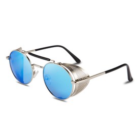 FEISEDY Vintage Metal Gafas de Sol Estilo Steampunk para Hombres Mujeres Escudo Lateral Gafas Redondo Retro Góticas Protección UV400 B2518