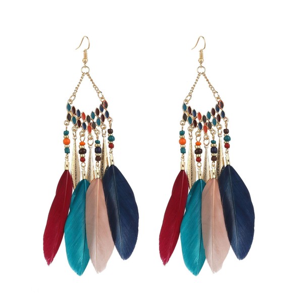 BSLVWG Bohemian Feather Earrings for Women, Faux Feather Earrings, Bohemian