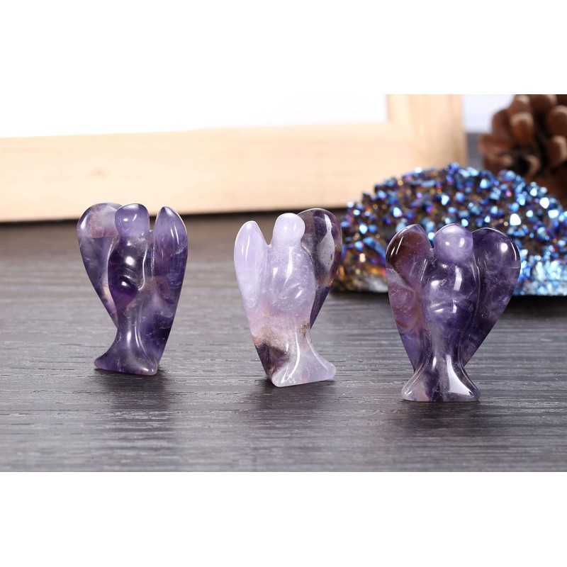 CrystalTears Natural Amethyst Crystal Pocket Guardian Angel, 1.5" Reiki Healing