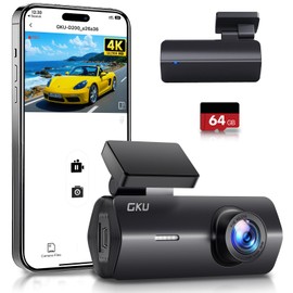 GKU 4K Dash Cam,Dash Cam Front with UHD 2160P, DashCam Built-in WiFi, 24H Parking Monitor,Night Vision,WDR,170° Wide Angle,Loop Recording,G-Sensor,DashCam Includes 64GB SD Card,Supports 256GB Max