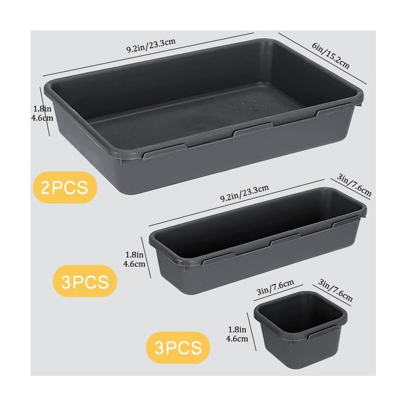 8PCS Plastic Interlocking Drawer Organizer, 3 Sizes Versatile Desk Drawer