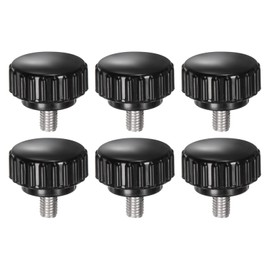 uxcell 6pcs Knurled Clamping Knobs M5 x 8mm Metric 304 Stainless Steel Male Thread Thumb Screw on Type 22mm Plastic Round Head Threaded Hand Bolt Stud Knobs Black