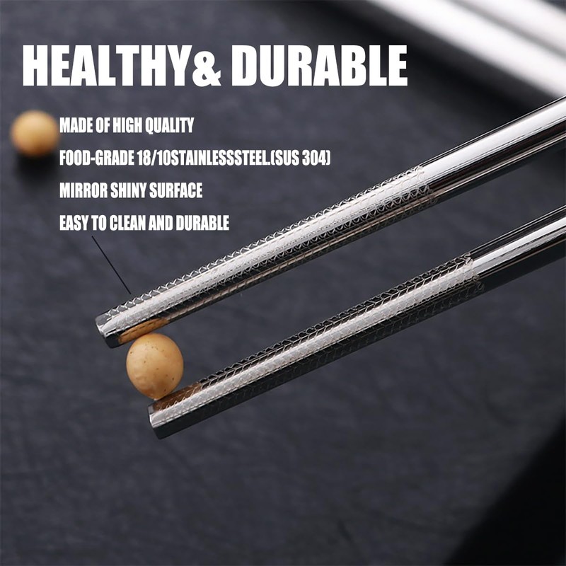 Metal Chopsticks Reusable 10 Pairs Stainless Steel Chopsticks Dishwasher Safe