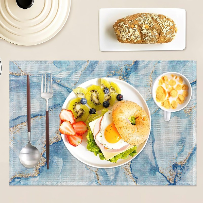 Blue Marble Pattern Placemats Set of 6,Table Mats Non-Slip Heat