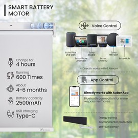 Allesin No Drill Motorized Blinds with Remote Control, Blackout Roller Shades,Compatible with Alexa, Bluetooth Connectivity with Mobile App, White,34"x72"