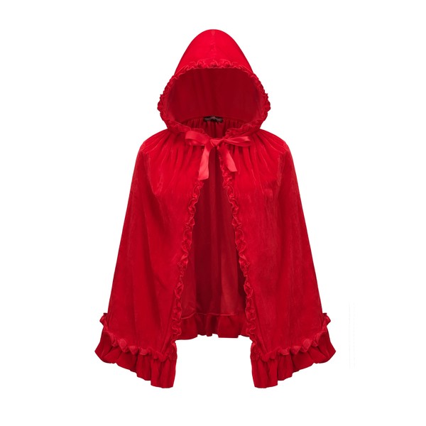Regenboog 27.5inch(70cm) Little Red Riding Hood Cape for Girls,Red Cape for Women,Velvet Red Cloak,Halloween Christmas Costume for women,Cosplay,Fancy Cape,World Book Day,Fairy Tale