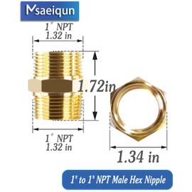 Msaeiqun 2PCS 1 Inch Male Pipe x 1 Inch Male Pipe Solid Brass Threaded Straight Pipe Equal Diameter Pipe Hex Nipple Fittings Extension Connector Adapter Coupling for Pipe Line/Oil/Gas