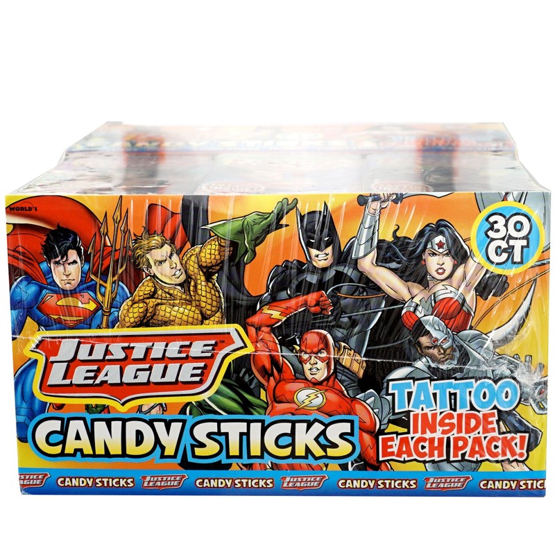 Justice League Superhero Candy Sticks & Tattoo Inside Each Pack,