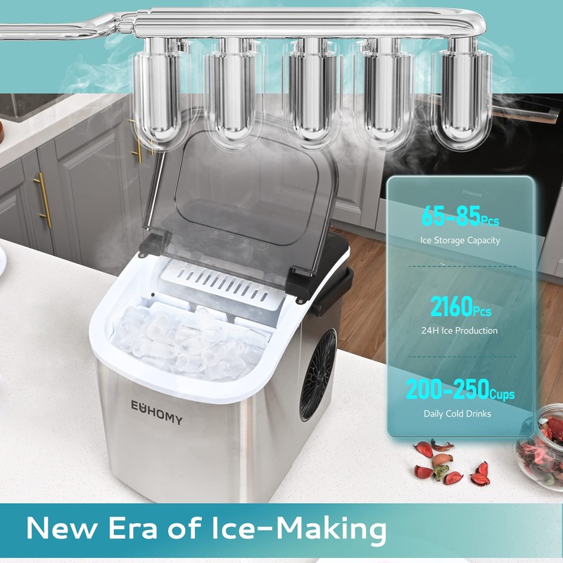 EUHOMY Countertop Ice Maker Machine with Handle, 26lbs Per Day,