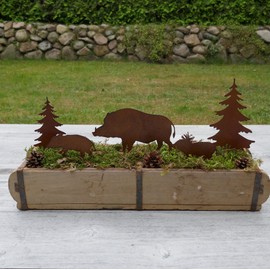 Storm's Gartenzaubereien Garden Stake Wild Boar Figures with Fir Trees Set of 5 in Rust Look as Christmas Decoration