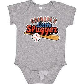 inktastic Grandpa's Little Slugger Baby Bodysuit Newborn 0060 Heather Grey 2a852