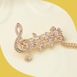 Crystal Music Note Melody Brooch Pin Chain Music Lapel Pin for Men Women Suits Musical Treble Clef Rhinestone Brooch for Musical Themed Gifts Musician Pianist Clothing Accessories