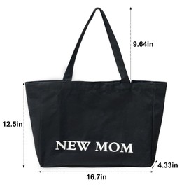 New Mom Tote Bag, Extra Large Black Canvas Tote Bag for Women