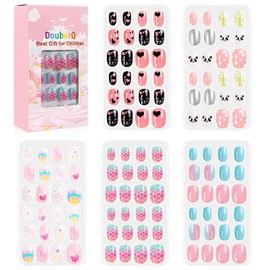 Pack of 120, 5 boxes, artificial fingernails for children, press on nails, for sticking on nails, full cover, short artificial nails for children, for