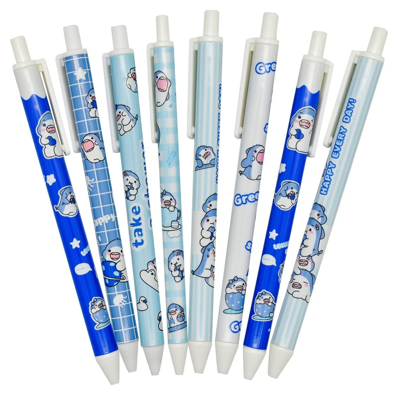 Maydahui Cute Shark Retractable Ballpoint Pen, Set of 12, 0.5mm,