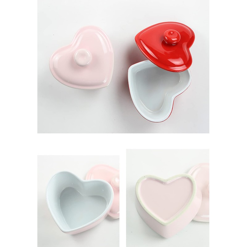 SOCOSY Heart-Shaped Ceramic Dessert Bowl with Lid Pudding Small Salad