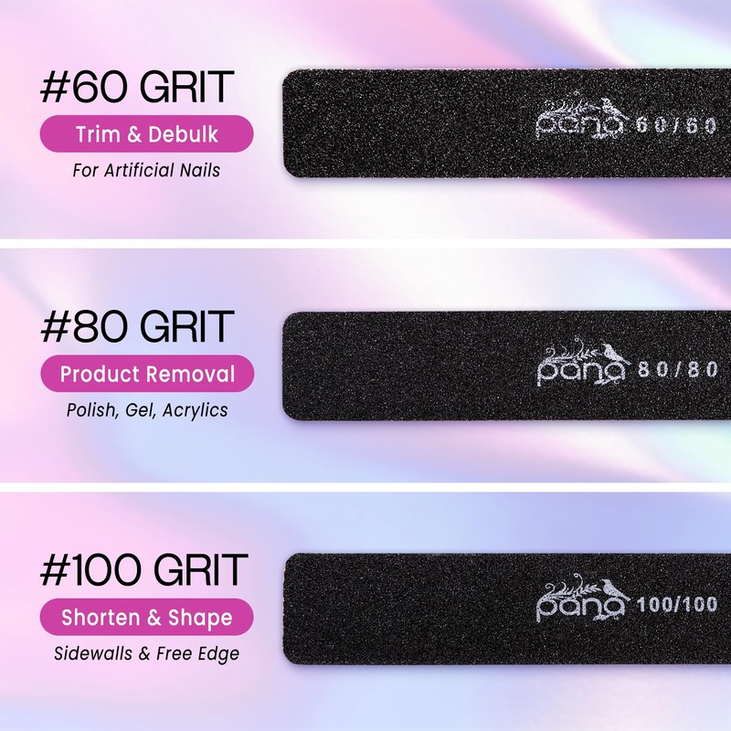 Professional Nail Files Grit 80/80, Jumbo Size Black/Pink Rectangle (50pcs