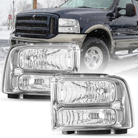 SOCKIR Headlight Assembly Fit for 1999-2004 F250 F350 F450 F550 Super Duty / 2000-2004 Excursion Chrome Housing Clear Reflector