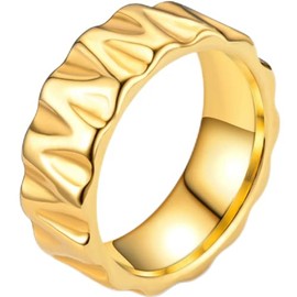 Jude Jewelers 8mm Stainless Steel Hammered Plain Simple Classical Wedding Band Statement Promise Ring (Gold, 8)