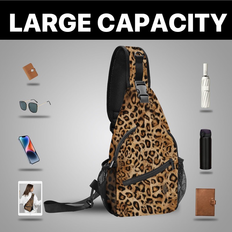 Yrebyou Leopard Print Sling Bag for Women Travel Sling Backpack