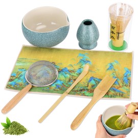 7PCS Matcha Whisk Ceramic Matcha Set Matcha Kit for Ceremony with Bowl Whisk and Spoon Holder Mat for Soaking Matcha Making Kit Gift for Beginners and Enthusiasts Women, Men, Friends
