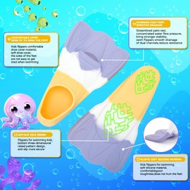 Kids Swim Fins, Swimming Training Fins Short Youth Flippers Lap Swimming Pool Snorkeling for Girls Boys Beginner