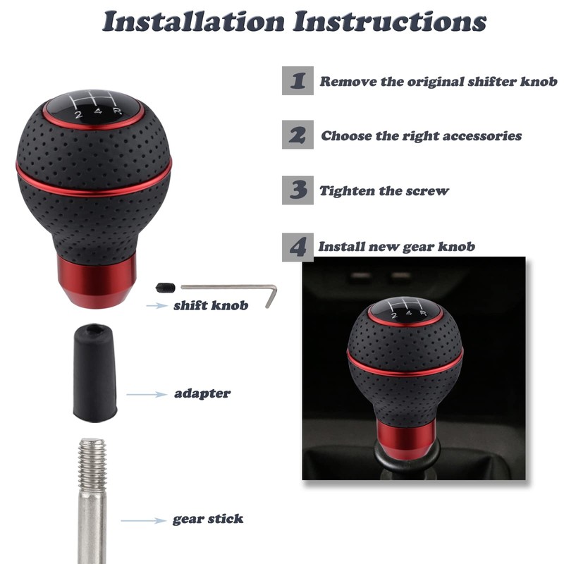 Padaodao 5 Speed Gear Shifter Handle Leather Shift Knob Round
