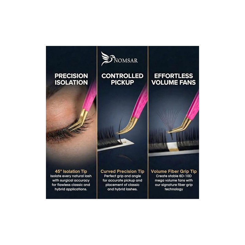 Professional Eyelash Tweezers, Precision Tweezers with Curved Fiber Tip, Eyelash