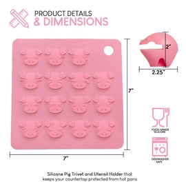 Pig Trivet Silicone Mat Spoon Holder Heat Resistant Nonslip Serving Hot Pans Protect Countertops Tables Cooking Utensil Clip Rest Exultimate