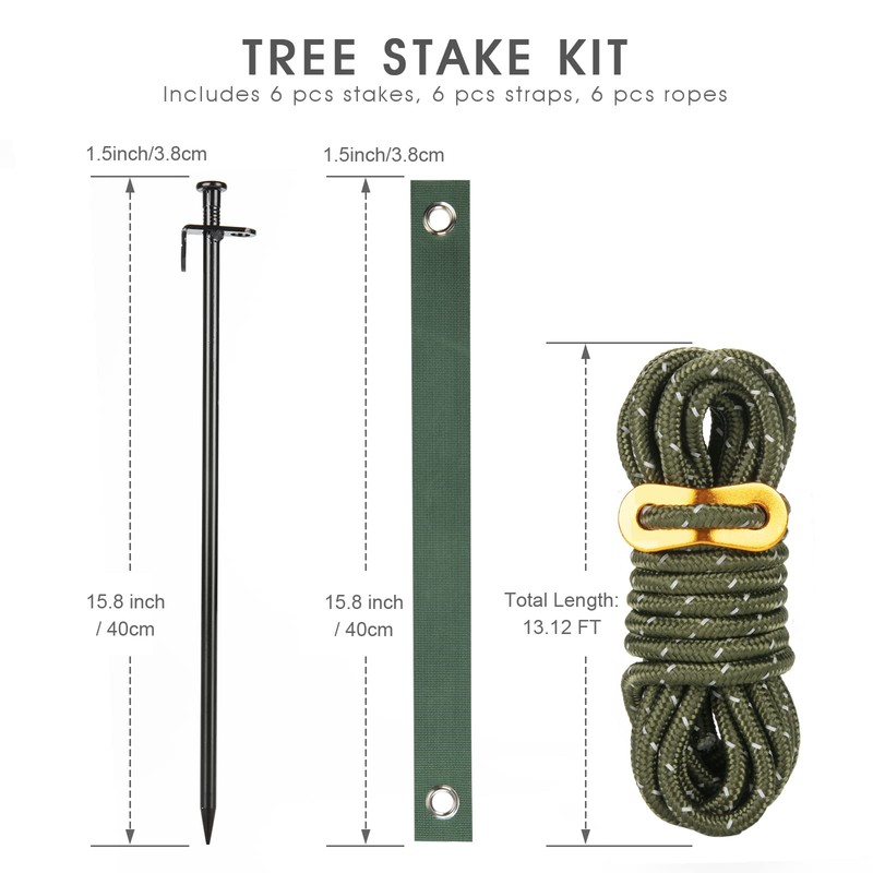 Heavy Duty Tree Stake Kits, 15.75 Inch Steel Tree Stakes