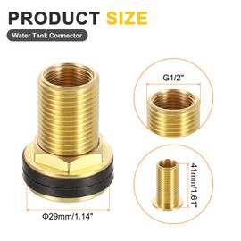 sourcing map Brass Bulkhead Fitting with Washer, G1/2" Male x G3/8" Female Thread Brass Water Tank Connector, Brass Threaded Hose Adapter for Various Pipes, Faucets, Hoses, Fittings