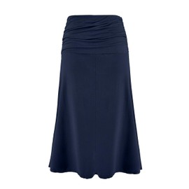 Laphilo Women's Plain Viscose Casual Elastic Waist Flared Midi Skirt Comfortable Lightweight 9521, darkblue