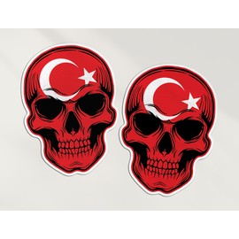 2 x 10cm Türkiye Skull Stickers - Turkey Turkiye Europe Flag Travel Holiday Pirate Funny Kids Girls Boys Men Women Scrapbook Sticker #82070