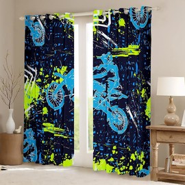 Feelyou Dirt Bike Kids Curtains for Bedroom Living Room Extreme Sports Darkening Dreapes Decor Racing Motocross Rider Blackout Curtains Urban Window Treatments 2 Panels, 38 x 45 Inch