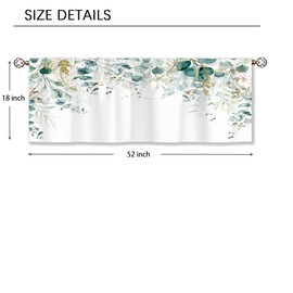 Laifzere Sage Mint Green Gold Eucalyptus Curtain Valance for Window Treatments Botanical Leaves Kitchen Treatment Watercolor Plant Floral Drapes for Bathroom Bedroom Living Room 1 Panel (52x18 Inch)