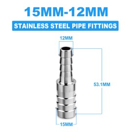 ERGAOBOY 5 Pcs 304 Stainless Steel Pipe Fitting 15MM to 12MM Reducing Hose Barb Adapter, Barb Splicer Union Mender Coolant Intercooler Connector for Water Fluid Air