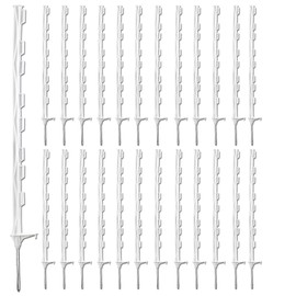 Zoiut 25 Pack Electric Fence Posts,48 Inch/4FT Step-in Plastic Posts for Farm and Garden,Temporary Sturdy Fencing System for Electric Fencing and Yard Protection, White