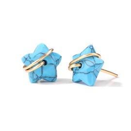 Handcrafted Blue Turquoise Star-Shaped Stud Earrings with Delicate Faceted Natural Stones for Women Exclusively Yoga Girl USA (turquoise)