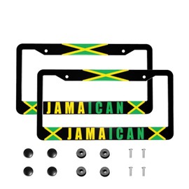 Jamaican License Plate Frames - 2Pcs Jamaica Flag License Plate Holder Aluminium Alloy Decor Car Accessories Jamaica Flag for Car Tag Fits Standard Us Canada Vehicles for Men Women 2Hole with Screws