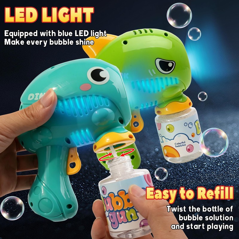 2 Pack Dinosaur Bubble Guns, Automatic Bubble Blower & 4