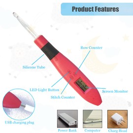 Weabetfu 17 Sizes Digital Crochet Hooks with Counter 2.5mm~14.0mm Lighted Crochet Hooks for Stitch & Row Counter